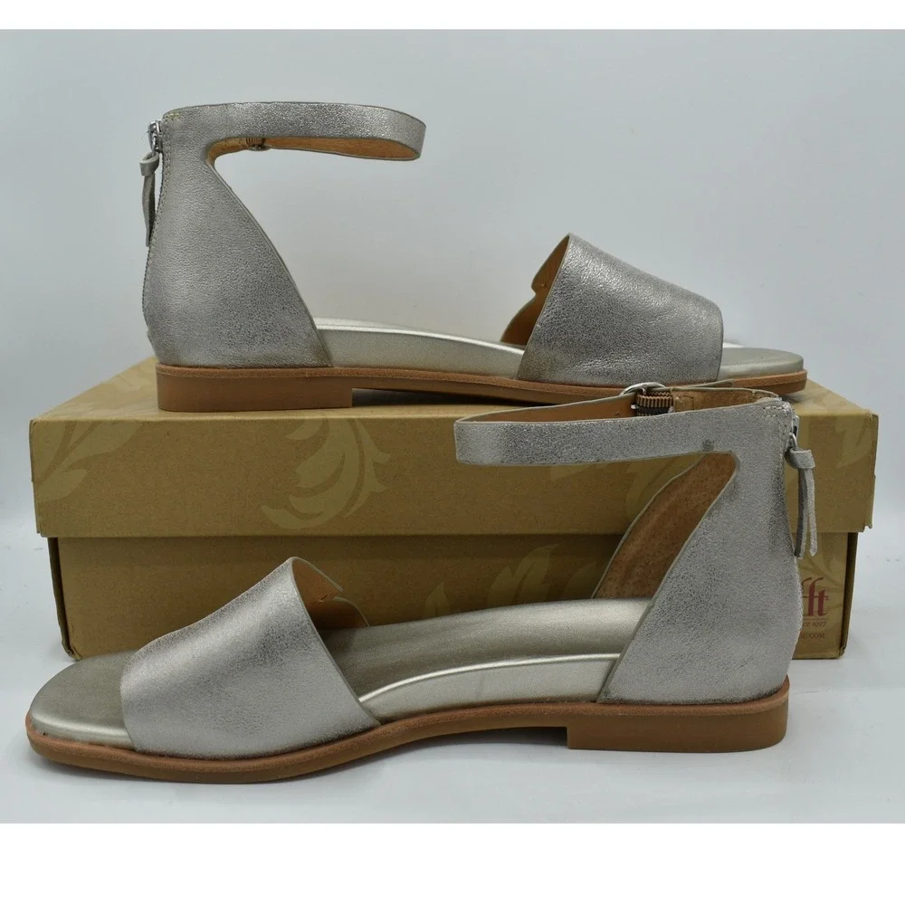 Sofft Women 11 Reyna Silver Metallic Leather Anthracite Strappy Sandals Shoes